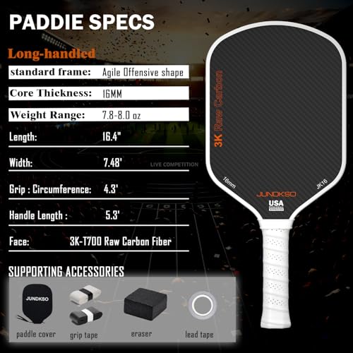 Carbon Fiber Pickleball Paddles USAPA Approved Raw Carbon Frosted - color: white