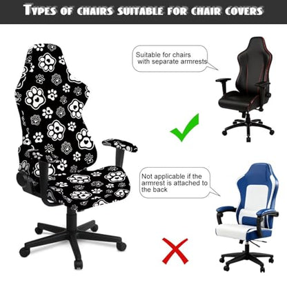 Dog Paw Print Gaming Chair Covers Slipcovers Computer & Gaming Chair Slipcover with 2 Armrest Covers Dust-Proof Machine Washable Home Decorations - color: Black and White - Dog Paw