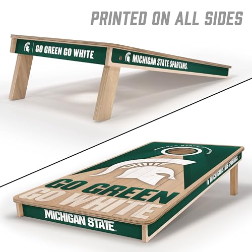 YouTheFan NCAA 2' x 4' Slogan Series Professional Wood Cornhole Game with Logo Bags - color: Michigan State Spartans