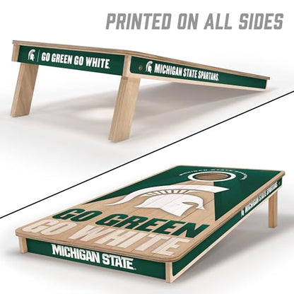 YouTheFan NCAA 2' x 4' Slogan Series Professional Wood Cornhole Game with Logo Bags - color: Michigan State Spartans