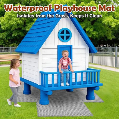 Wibeelee 14 PCS Interlocking Outdoor Playhouse Mats 36 X 48 Inches Waterproof Non-Slip Plastic Tiles, Playground Activity Pad for Indoor and Outside Game