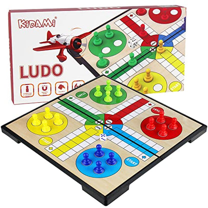 KIDAMI Ludo Magnetic Board Game Set, Children’s Family Ludo Learning Game for Kids and Adults（11.2X11.2 in ）