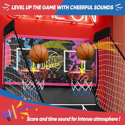 Basketball Arcade Game Shot Creator Indoor Foldable Electronic Double Shootout Sport Game Official Home Dual Shot Basketball 2 Player with 4 Balls (Black Purple) - color: Black Purple