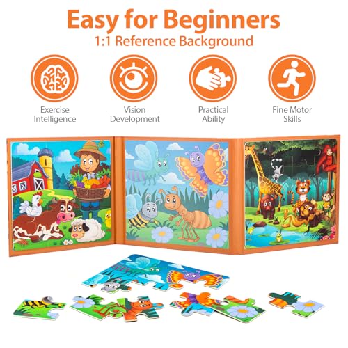 Magnetic Puzzles for Toddlers 3-5, Farm Animals Puzzles for Kids Ages 4-6 Toddler Puzzles, Educational Learning Magnets Travel Puzzels Road Trip Activities Toys for 3 4 5 6 Boys and Girls Gift - style: Farm