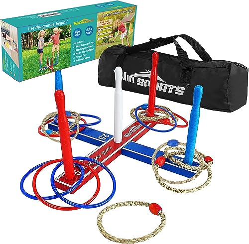 Premium Wooden Ring Toss Game Set - Win SPORTS Throwing Game Indoor Outdoor Games for Kids & Adults,Includes Wood Base,Fun Family or Friends Game