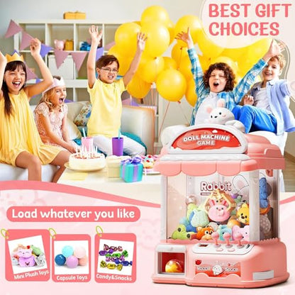 Large Claw Machine for Kids, Musical Electronic Arcade Game Console with Adjustable Sound, Christmas and Birthday Gift for Kids, Includes 30 Toys & 24 Game Coins & 20 Surprise Eggs - color: Light Pink