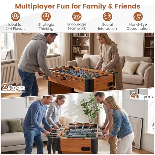 Goplus Foosball Table, 47" Competition Full Size Soccer Game Table with 22 Players, 2 Balls, Home Arcade Football Table Set for Adults, Family Nights, Game Rooms, Parties - color: Natural
