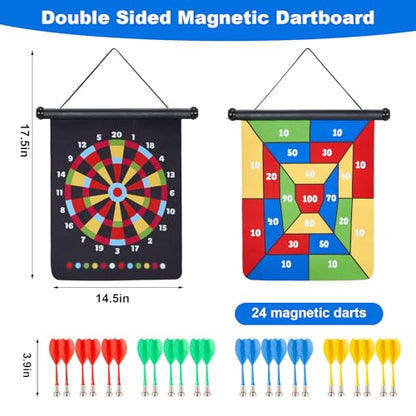HELLO PAPAYA 17.5 in Large Size 2in1 Rollup Magnetic Darts Board with 24pcs Darts,Outdoor Safe Dart Game for Kids and Adults,for 3-12 Year Old Boys Girls Christmas Birthday Gifts