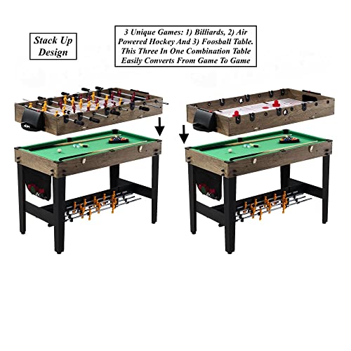 3-in-1 Combination Game Table Air Powered Hockey Foosball Billiards Pool Accessories Included Stack Up Design Easy to Switch Up Games Suitable for Friends Family Gathering