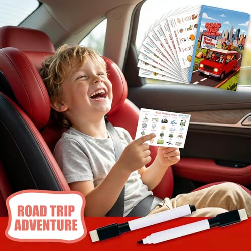 Road Hunting Game Travel Activity Set for Kids | Educational Learning Cards, Dry Erase Marker Included, Car Games