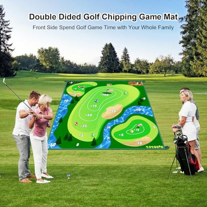 Golf Chipping Game Mat, Double Sided Golf Hitting Mat,6x5 FT Golf Practice Mat Outdoor Indoor Golf Games for Adults,Score Sticky Playing Golf Balls for Home Backyard Garage Game(No Club)