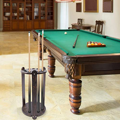Pool Stick Holder Floor Stand 9-Cue, Wooden Billiard Cue Rack Freestanding Round Billiard Cue Rack Hold 9 Cues for Storing Golf Clubs Fishing Rods (9 Holes Round)
