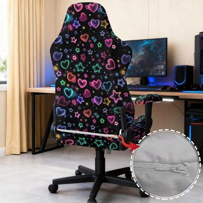 Neon Heart Love Print Set of 4 Gaming Chair Covers Slipcovers with Armrest Covers Computer Chair Cover Soft Stretch Gamer Chair Cover Cat Scratch Proof - color: Neon Heart Love