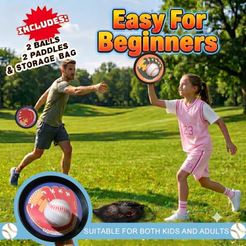 Clap&Leap Toss and Catch Ball Set, Outdoor Games, Kids Toddler Baseball Glove & Catch Ball Toys, Easy to Use Sticky Balls, Fits All Hand Sizes, for Beach Yard Pool Outside (Upgraded)