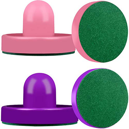 ONE250 Air Hockey Pushers and Red Air Hockey Pucks, Goal Handles Paddles Replacement Accessories for Game Tables (4 Striker, 4 Puck Pack) - color: Pink & Purple