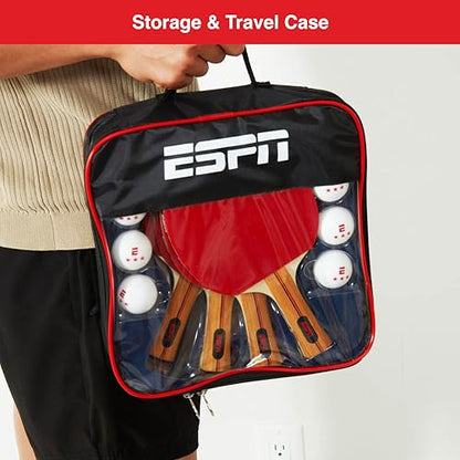ESPN Ping Pong Set, Table Tennis Ideal for Family Games and Game Night - color: 4 Paddles + Balls