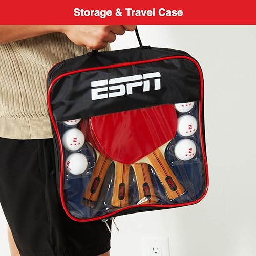 ESPN Ping Pong Set, Table Tennis Ideal for Family Games and Game Night - color: 4 Paddles + Balls