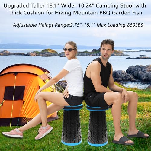 ALEVMOOM XXL 18.1" Telescoping Stool with Thick Cushion, Portable Telescoping More Sturdy Capacity 800Lbs,Collapsible Retractable Adjustable Folding Stool for Garden Hiking Fishing BBQ(Blue) - color: Blue