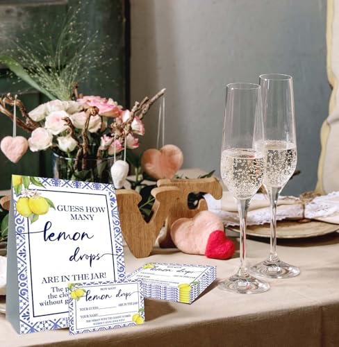 Lemon Baby Shower Games, Guess How Many Card, Lemon Baby Shower Decorations, Party Games & Activities, 50 Cards and Sign - size: lemon