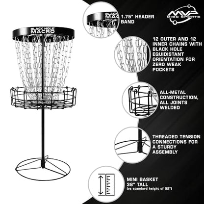MVP Disc Sports Black Hole Macro Mini Disc Golf Basket (38" Tall Mini Basket)