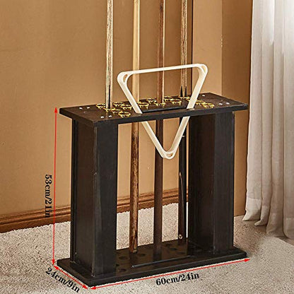 EXOGUN Home Ball Cue Stand Rack Pool Stick Holder Billiard Cue Racks Holds 16 Cues Fishing Rod Rack Solid Hardwood Floor Stand for Pool Bars, Clubs Free-Standing Floor Cue Rack Holds(Black)