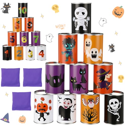 HyDren 13 Pcs Christmas Carnival Can Bean Bag Toss Games for Kids Adults Throwing Can Game for Birthday Family Festive Holiday Homeschooling Backyard Indoor Outdoor Supplies - style: Halloween