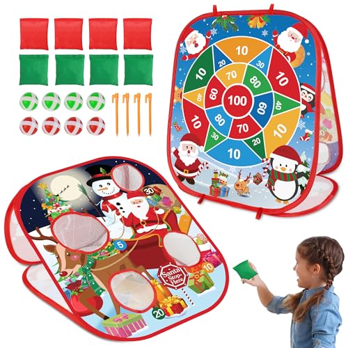 Christmas Bean Bag Toss Games for Kids Adults, Christmas Party Games for Families Outdoor Indoor Holiday Dart Board for Kids Carnival Games Toys Christ mas Party Favors Gifts for Boys Girls Yard Games