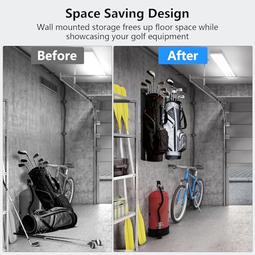 Wall Mount Golf Bag Storage Stand Organizer Rack for Garage,Golf Bag Storage,Tool-Free Length Adjustment,Golf Bag wall Storage,Golf Storage Organizer for Garage,Clubs, Home, Basement