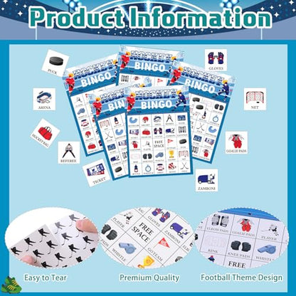 Liliful 35 Pcs Hockey Bingo Games 24 Players Ice Hockey Bingo Cards Sport Theme Party Games for Adults Family Classroom Activities Sport Birthday Party Favors Supplies - style: Hockey