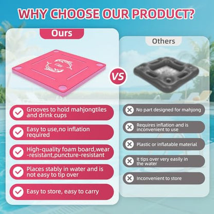 Floating Mahjong Table for Pool, No Assembly EVA Water Game Table Tray, Portable Swimming Pool Hot Tub Floating Board Game Table for Adults, Card Poker Domino Mahjong Game Summer Party Supplies - color: Pink