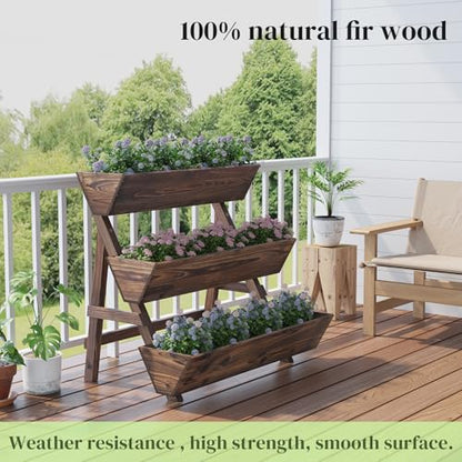 3-Tier Wooden Vertical Raised Garden Bed with Legs, Tiered Planter Box, Vertical Garden Planter,Wood Plant Stand Wood Flower Rack for Patio, Balcony, Freestanding. (Carbonized-Large) - color: Carbonized, size: Big