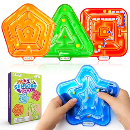 LESONG Sensory Fidget Toys for Kids: 4 Pack Squishy Gel-Filled Fidget Maze for Special Needs - Calming Sensory Toys for Autism ADHD Classroom Prizes - Travel Games for Boys Girls Car Road Trips - style: 4 Pack-Maze
