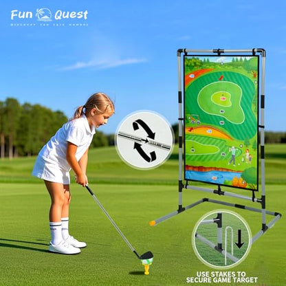 Battle & Velcro Golf Chipping Game Set with Double-Sided Mat – Backyard Golf Game for Indoor/Outdoor Play & Parent-Child Fun – Includes Bow & Arrow, Axe & Dart Targets