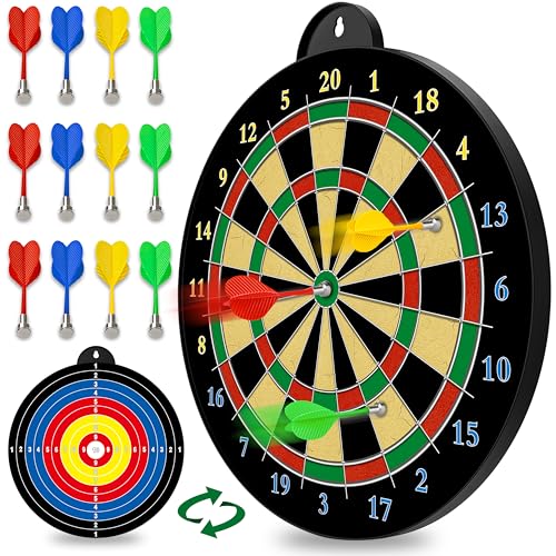 Dart Board - 12pcs Magnetic Darts - Excellent Indoor Game and Party Games - Gifts for 5 6 7 8 9 10 11 12 Year Old Boy Kids - style: Yellow