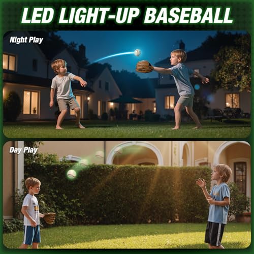 HYES Light up Baseball with LED Rechargeable, 9 Lighting Modes Glow in The Dark Baseball Gifts for Boys 8-12, Official Size Leather Weighted Balls for Day Night Indoor Outdoor Sport Game - size: led baseball- with glove