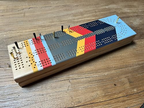 Pacific Shore Games Canoe Cribbage Board Game Set, Camp Nautical Print, Continuous 3 Track Travel Cribbage Boards Unique, Wooden Board Games for Adults, 9 Metal Cribbage Pegs, 12 Inches - style: Camp