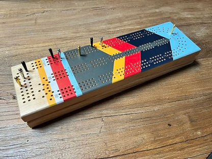 Pacific Shore Games Canoe Cribbage Board Game Set, Camp Nautical Print, Continuous 3 Track Travel Cribbage Boards Unique, Wooden Board Games for Adults, 9 Metal Cribbage Pegs, 12 Inches - style: Camp