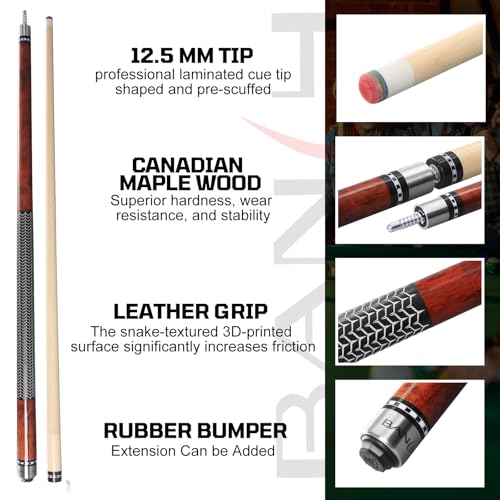 Banly Pool Cue Stick - 58" Canadian Maple Pool Cue 12.5mm Low Deflection Pool Stick Piano Lacquer Finish Professional Cue Stick - color: Flame Brown-Wood Shaft