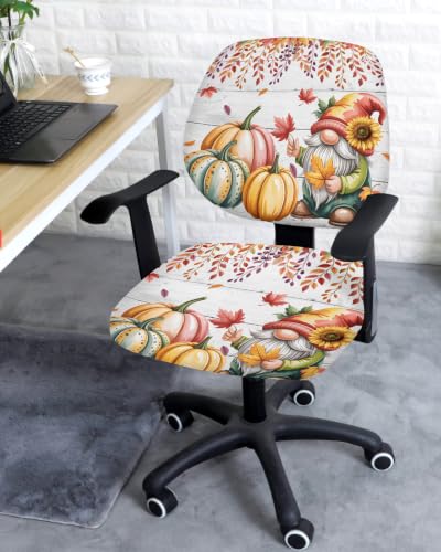 Savannan Office Chair Cover, Thanksgiving Pumpkin Gnome Sunflower Protective Stretch Elastic Universal Cover for Desk Task Chair,Computer Rotating Chair 1 Pcs Fall Maple Leaf Wood Board