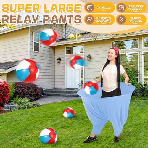 Granny Pants Outdoor Game, Hilarious Inflatable Ball Relay Set with Granny Giant Stretchy Pants, Balls and Pump, Team Relay Family Reunion Party Field Game Set - color: Warm