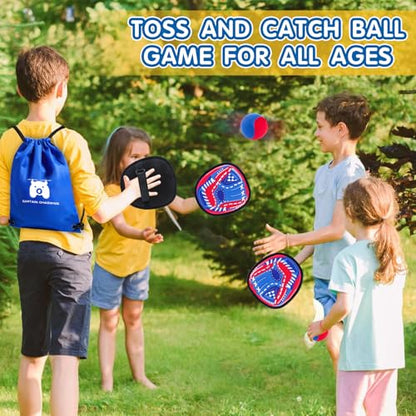 Toss and Catch Ball Set Outdoor Games for Kids, Beginner Toddler Baseball Training Glove Sticky Ball Catch Toys, Beach Pool Yard Games Toys for Kids and Family, Baseball Gift for Boys Girls Ages 3-12