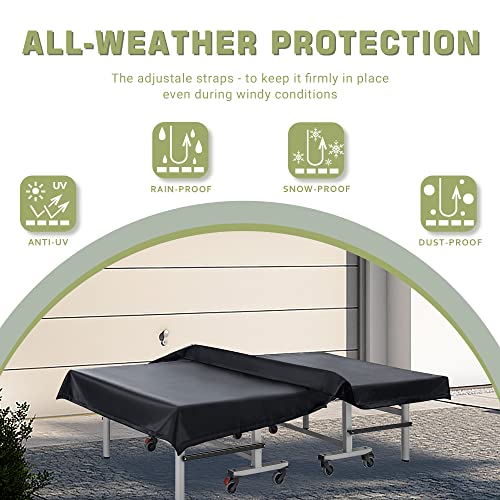 Golkcurx Ping Pong Table Cover,Table Tennis Cover Waterproof Sunproof Indoor & Outdoor Fits Universal 9x5 FT Tables (Black) (R01)