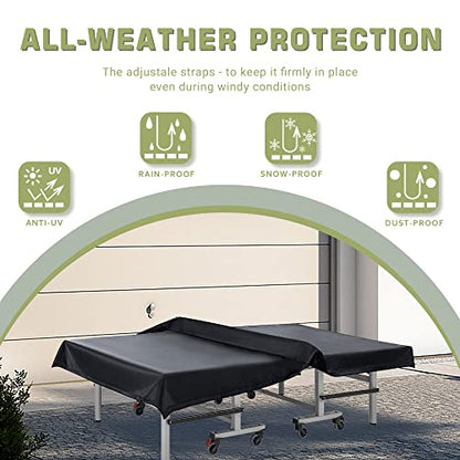 Golkcurx Ping Pong Table Cover,Table Tennis Cover Waterproof Sunproof Indoor & Outdoor Fits Universal 9x5 FT Tables (Black) (R01)