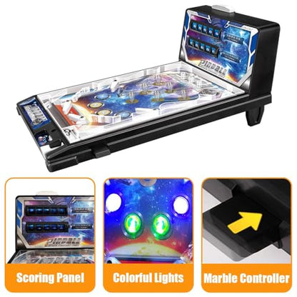 Electronic Tabletop Pinball Game Retro Arcade Pinball Machine with Lights Sounds and Scoreboard Portable Desktop Ball Shooting Toy for Kids