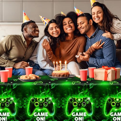 2Pcs Video Game Tablecloth,Video Game Birthday Party Supplies Neon Gaming Plastic Table Cover Game Level Up Table Decorations for Boys Girls Game Party