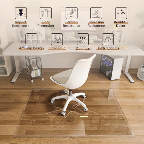 48“x36” Beveled Edge Tempered Glass Chair Mat, 5MM Thick, 1000Lbs Weight Capacity, Clear Ultra-Smooth, Suitable for Hardwood Floors & Carpet, Anti-Scratch Anti-Yellow, Home Office Use - size: 48“x36”
