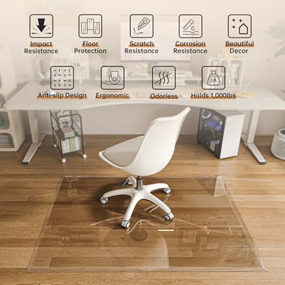 48“x36” Beveled Edge Tempered Glass Chair Mat, 5MM Thick, 1000Lbs Weight Capacity, Clear Ultra-Smooth, Suitable for Hardwood Floors & Carpet, Anti-Scratch Anti-Yellow, Home Office Use - size: 48“x36”