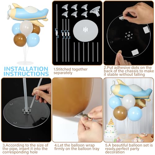 Airplane Baby Shower Birthday Party Decorations Balloons Stand Kit 2 Sets with 2 Airplane Cloud Foil Balloons Baby Boy Shower Balloon Centerpiece for Table for Kid Time Flies 1st Birthday Party Decor - style: Airplane Cloud
