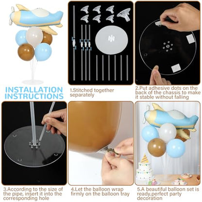 Airplane Baby Shower Birthday Party Decorations Balloons Stand Kit 2 Sets with 2 Airplane Cloud Foil Balloons Baby Boy Shower Balloon Centerpiece for Table for Kid Time Flies 1st Birthday Party Decor - style: Airplane Cloud