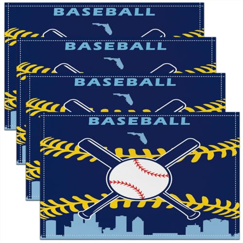 Erosebridal Baseball Placemats Set of 4 for Boys,Kids Softball Place Mats 12x18 inch,Red Black Baseball Player Table Mats,Sports Game Table Place Mats for Kitchen Table - color: Tampa Bay